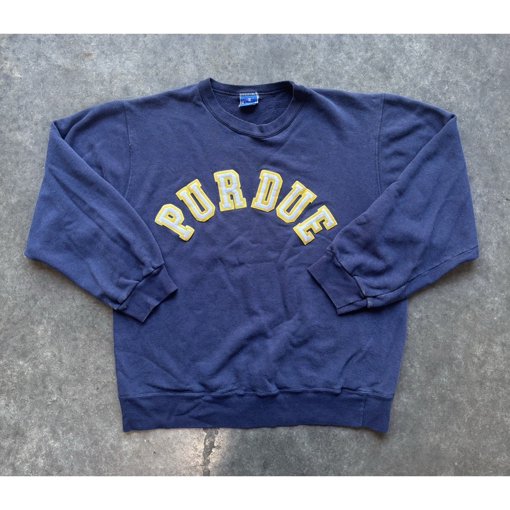 Vintage 80s Champion Purdue Crewneck Sweater Pullover 1980s Navy Size XL